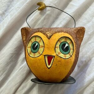 Vintage Inspired Halloween PaperOwl Bucket w/Handle 5”Handpainted with Glitter